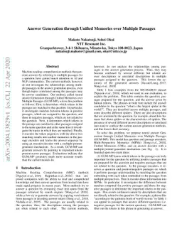 Answer Generation through Unified Memories over Multiple Passages