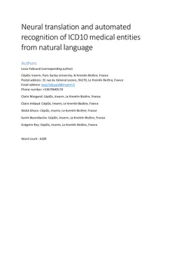 Neural translation and automated recognition of ICD10 medical entities
  from natural language