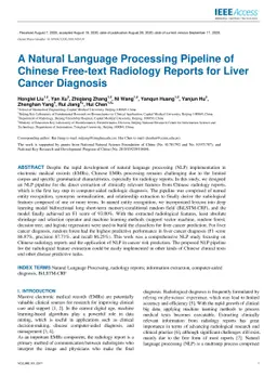 A Natural Language Processing Pipeline of Chinese Free-text Radiology
  Reports for Liver Cancer Diagnosis