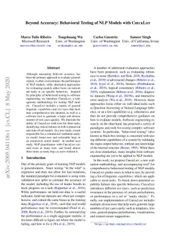 Beyond Accuracy: Behavioral Testing of NLP models with CheckList