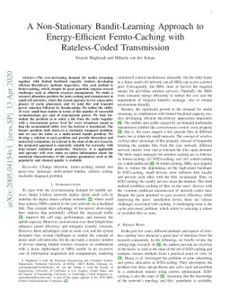 A Non-Stationary Bandit-Learning Approach to Energy-Efficient
  Femto-Caching with Rateless-Coded Transmission