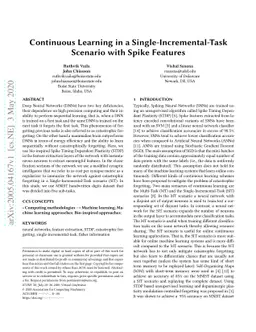 Continuous Learning in a Single-Incremental-Task Scenario with Spike
  Features