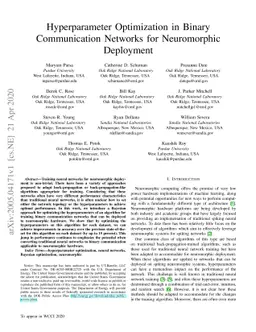 Hyperparameter Optimization in Binary Communication Networks for
  Neuromorphic Deployment
