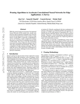 Pruning Algorithms to Accelerate Convolutional Neural Networks for Edge
  Applications: A Survey