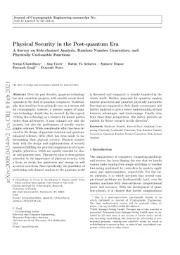Physical Security in the Post-quantum Era: A Survey on Side-channel
  Analysis, Random Number Generators, and Physically Unclonable Functions