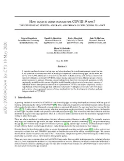 How good is good enough for COVID19 apps? The influence of benefits,
  accuracy, and privacy on willingness to adopt