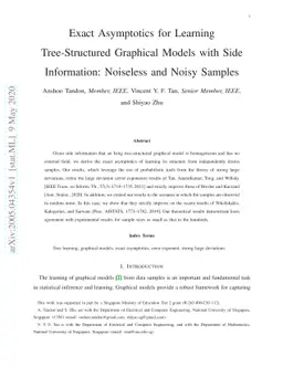 Exact Asymptotics for Learning Tree-Structured Graphical Models with
  Side Information: Noiseless and Noisy Samples