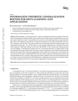 Information-Theoretic Generalization Bounds for Meta-Learning and
  Applications