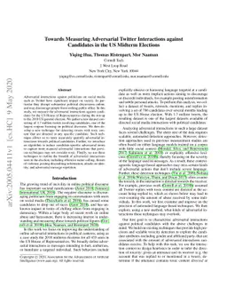 Towards Measuring Adversarial Twitter Interactions against Candidates in
  the US Midterm Elections