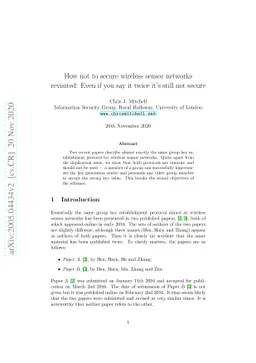 How not to secure wireless sensor networks revisited: Even if you say it
  twice it's still not secure