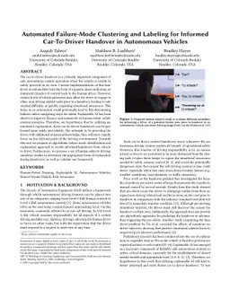 Automated Failure-Mode Clustering and Labeling for Informed
  Car-To-Driver Handover in Autonomous Vehicles