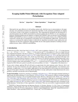 Escaping Saddle Points Efficiently with Occupation-Time-Adapted
  Perturbations