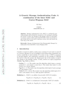 A Generic Message Authentication Code: A combination of the Inter MAC
  and Carter-Wegman MAC