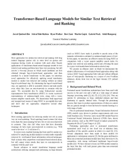Transformer Based Language Models for Similar Text Retrieval and Ranking