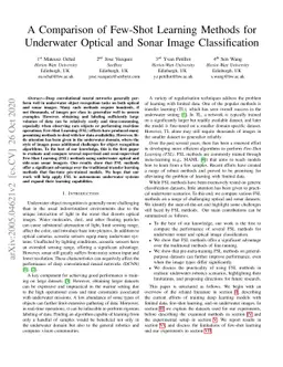 A Comparison of Few-Shot Learning Methods for Underwater Optical and
  Sonar Image Classification