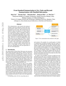 From Standard Summarization to New Tasks and Beyond: Summarization with
  Manifold Information