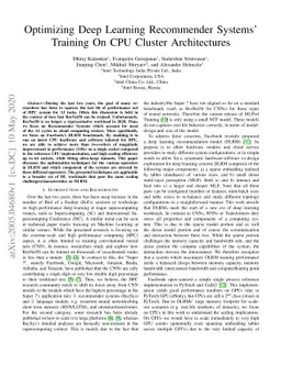 Optimizing Deep Learning Recommender Systems' Training On CPU Cluster
  Architectures