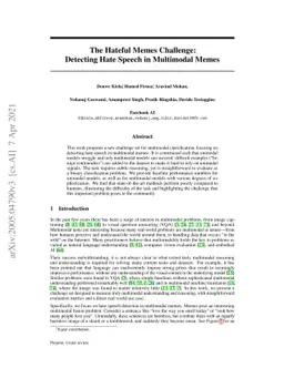 The Hateful Memes Challenge: Detecting Hate Speech in Multimodal Memes