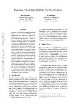 Pretraining Federated Text Models for Next Word Prediction