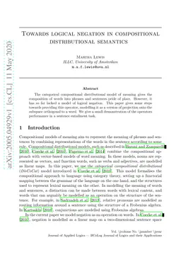 Towards logical negation for compositional distributional semantics