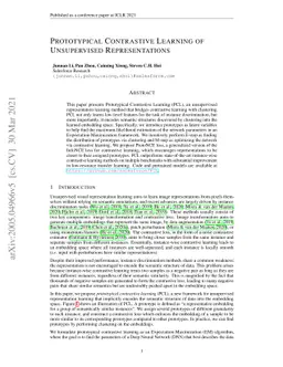 Prototypical Contrastive Learning of Unsupervised Representations