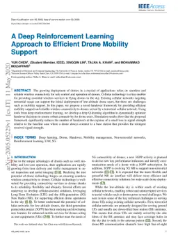 A Deep Reinforcement Learning Approach to Efficient Drone Mobility
  Support