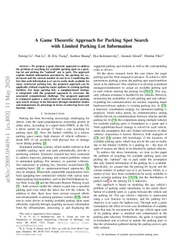 A Game Theoretic Approach for Parking Spot Search with Limited Parking
  Lot Information