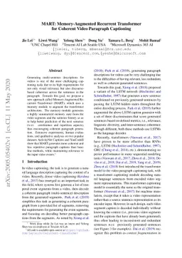 MART: Memory-Augmented Recurrent Transformer for Coherent Video
  Paragraph Captioning