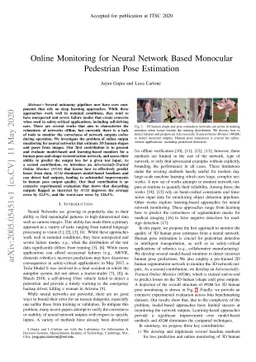 Online Monitoring for Neural Network Based Monocular Pedestrian Pose
  Estimation