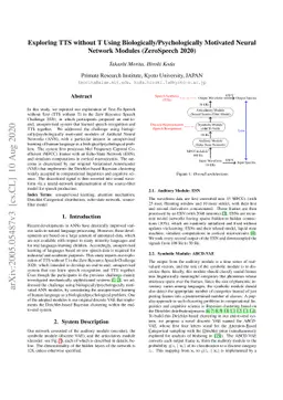 Exploring TTS without T Using Biologically/Psychologically Motivated
  Neural Network Modules (ZeroSpeech 2020)