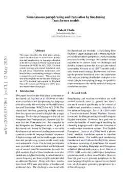 Simultaneous paraphrasing and translation by fine-tuning Transformer
  models