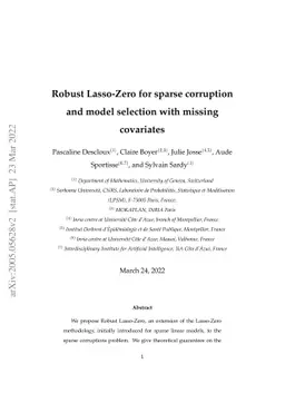Robust Lasso-Zero for sparse corruption and model selection with missing
  covariates