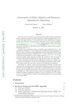 Convergence of Online Adaptive and Recurrent Optimization Algorithms