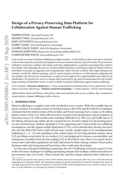 Design of a Privacy-Preserving Data Platform for Collaboration Against
  Human Trafficking