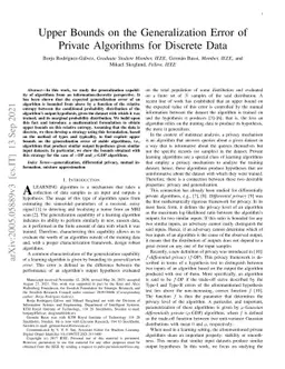 Upper Bounds on the Generalization Error of Private Algorithms for
  Discrete Data