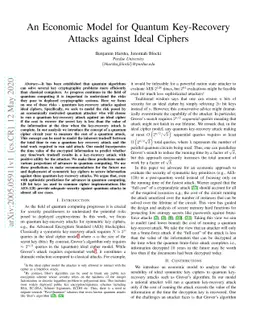 An Economic Model for Quantum Key-Recovery Attacks against Ideal Ciphers