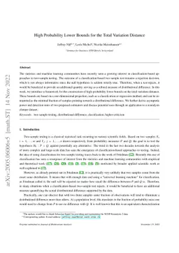 High Probability Lower Bounds for the Total Variation Distance
