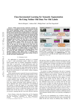 Class-Incremental Learning for Semantic Segmentation Re-Using Neither
  Old Data Nor Old Labels