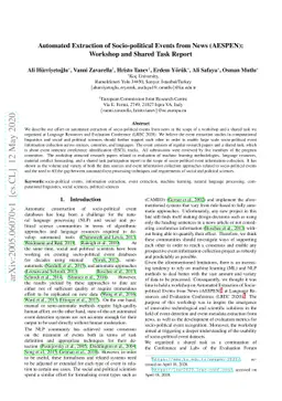 Automated Extraction of Socio-political Events from News (AESPEN):
  Workshop and Shared Task Report