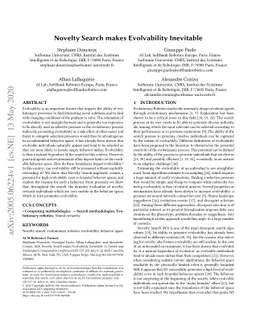 Novelty Search makes Evolvability Inevitable