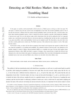 Detecting an Odd Restless Markov Arm with a Trembling Hand