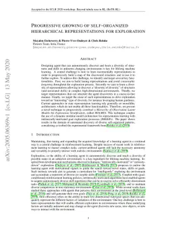Progressive growing of self-organized hierarchical representations for
  exploration