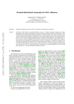 Practical Hash-based Anonymity for MAC Addresses