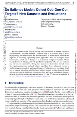 Do Saliency Models Detect Odd-One-Out Targets? New Datasets and
  Evaluations