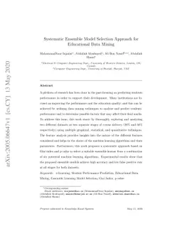 Systematic Ensemble Model Selection Approach for Educational Data Mining