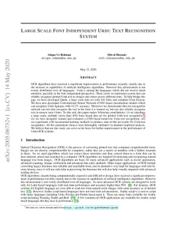 Large Scale Font Independent Urdu Text Recognition System