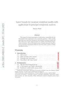 Lower bounds for invariant statistical models with applications to
  principal component analysis