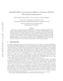 SQuARM-SGD: Communication-Efficient Momentum SGD for Decentralized
  Optimization