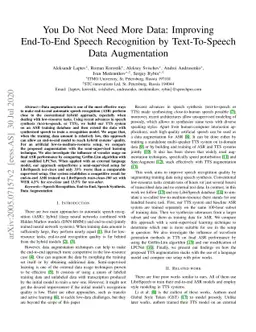 You Do Not Need More Data: Improving End-To-End Speech Recognition by
  Text-To-Speech Data Augmentation