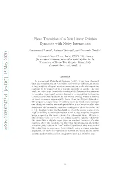 Phase Transition of a Non-Linear Opinion Dynamics with Noisy
  Interactions
